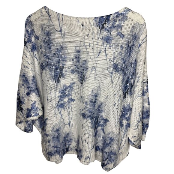 Luisa Ricci Womens Blue White Floral Mesh Knit Top Light Sweater Italy Size M - Picture 2 of 5